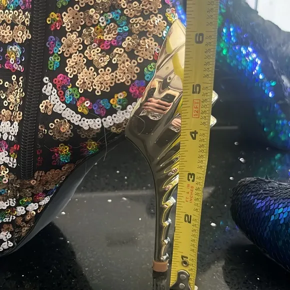 New Sequin gold rainbow black white stiletto ankle booties boots high heels