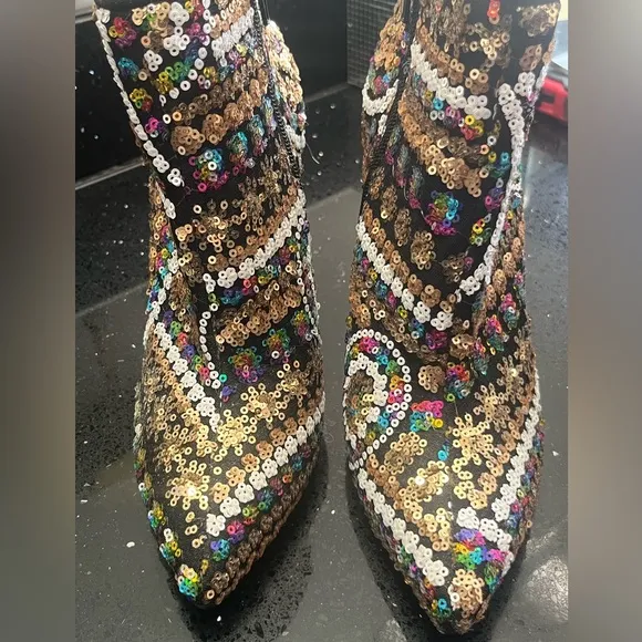 New Sequin gold rainbow black white stiletto ankle booties boots high heels