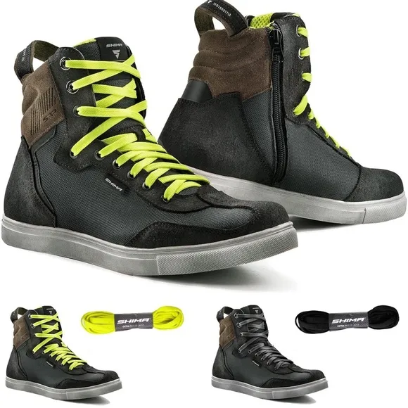 New! Shima Black and Brown High-Top Motorcycle Boots with Side Zipper