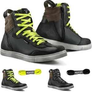 New! Shima Black and Brown High-Top Motorcycle Boots with Side Zipper