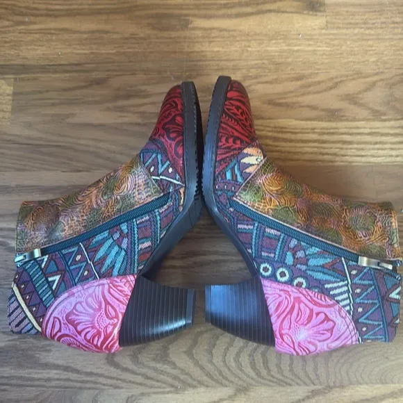 NEW Socofy Bohemian Heeled Leather Ankle Boots