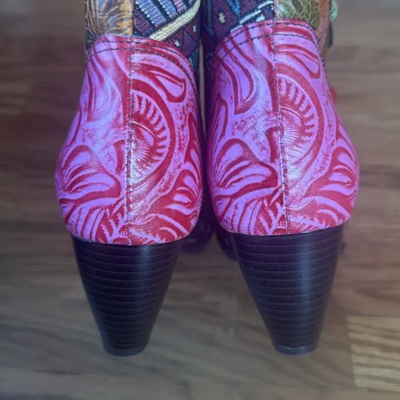 NEW Socofy Bohemian Heeled Leather Ankle Boots