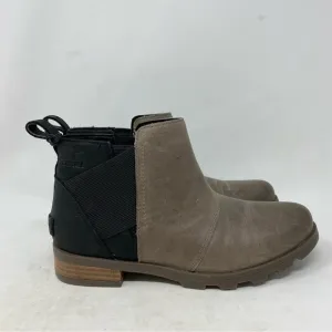 NEW Sorel Women’s Emelie Gray Black Two Tone Leather Ankle Boots Size 6