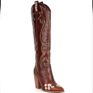 NEW STEVE MADDEN | Lashes Genuine Leather Flower Detail Tall Western Boots
