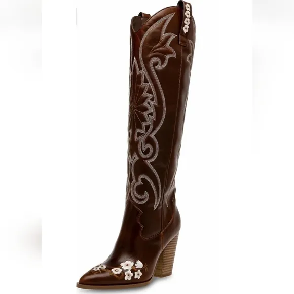 NEW STEVE MADDEN | Lashes Genuine Leather Flower Detail Tall Western Boots