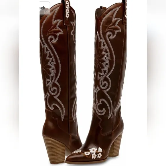NEW STEVE MADDEN | Lashes Genuine Leather Flower Detail Tall Western Boots