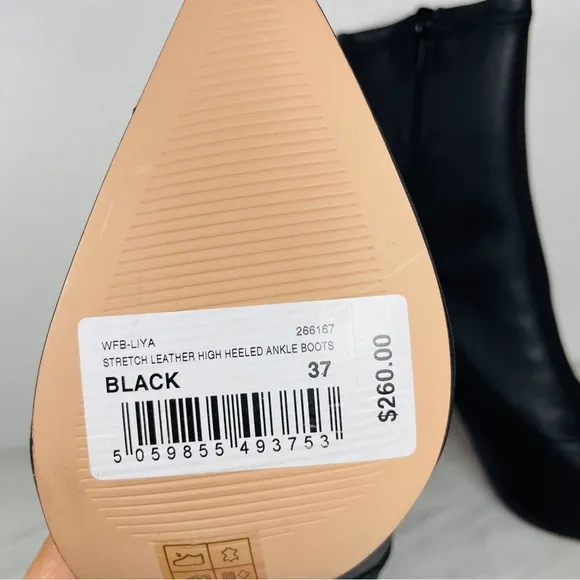NEW Ted Baker Liya Boots Stretch Black Leather Pink High Heeled Ankle Women 6.5‎