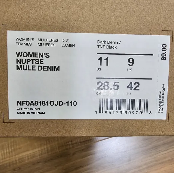 New The North Face Womens Nuptse Mule Denim, US 11