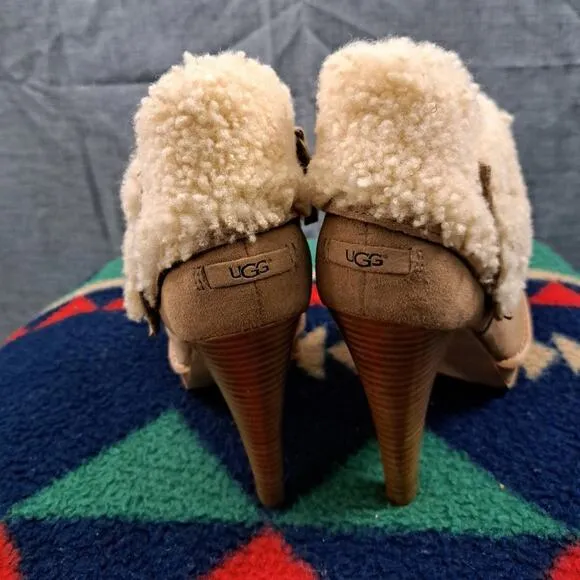 NEW *UGG GEORGETTE* Ankle Platform Boots Nubuck Fur upper Logo beige Size 7.5