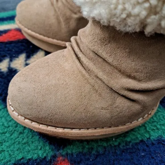 NEW *UGG GEORGETTE* Ankle Platform Boots Nubuck Fur upper Logo beige Size 7.5