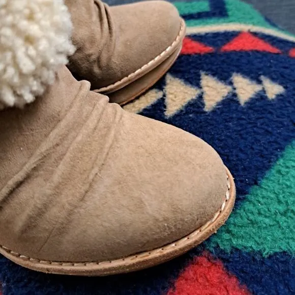 NEW *UGG GEORGETTE* Ankle Platform Boots Nubuck Fur upper Logo beige Size 7.5