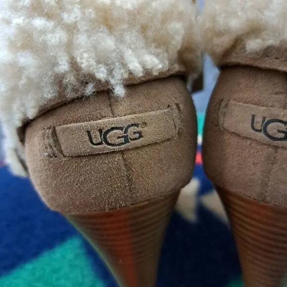 NEW *UGG GEORGETTE* Ankle Platform Boots Nubuck Fur upper Logo beige Size 7.5