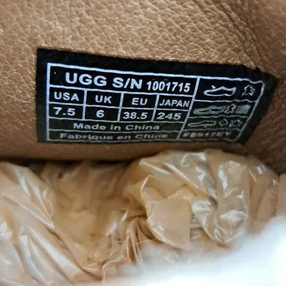 NEW *UGG GEORGETTE* Ankle Platform Boots Nubuck Fur upper Logo beige Size 7.5