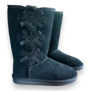 NEW Ugg Koolaburra Victoria Tall Black Bow Winter Boots Kids 2