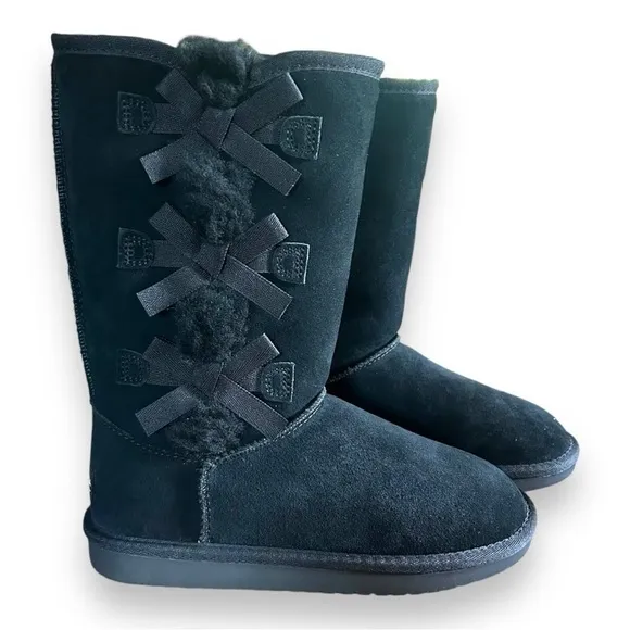NEW Ugg Koolaburra Victoria Tall Black Bow Winter Boots Kids 2