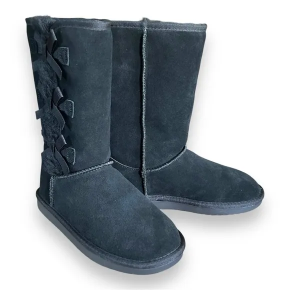 NEW Ugg Koolaburra Victoria Tall Black Bow Winter Boots Kids 2