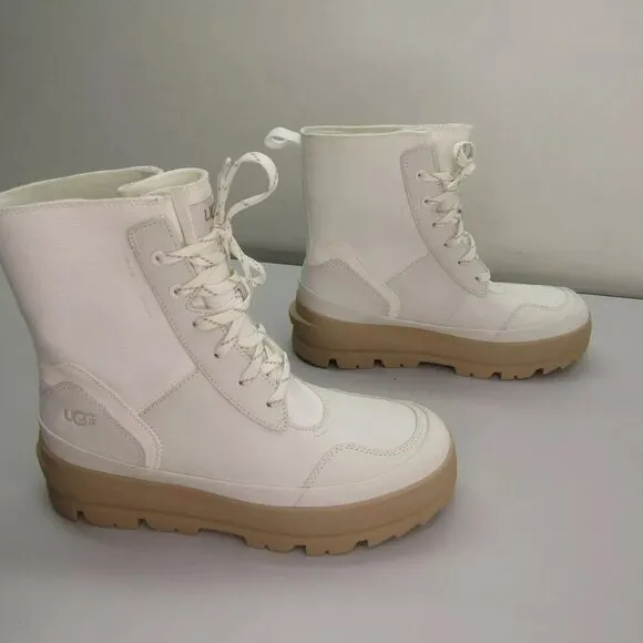 NEW UGG Womens The Lug Boot Waterproof Lace-Up Cushioned Lined White Size 10
