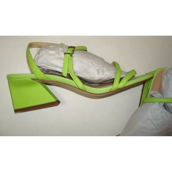 New Womens 6 M Sandals Shoes Franco Sarto Lime Green Angled Heels Strappy 2.5