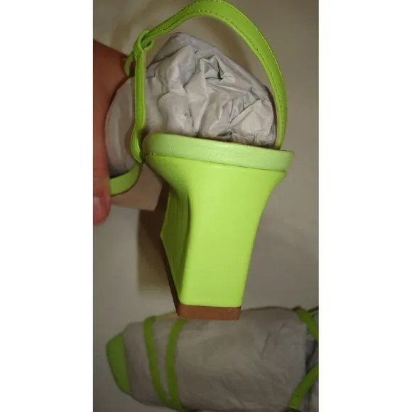 New Womens 6 M Sandals Shoes Franco Sarto Lime Green Angled Heels Strappy 2.5