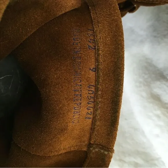 NEW Minnetonka Cognac Slouchy Suede Harness Studded Moccasin Boots Size 9