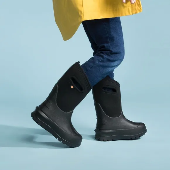 NIB Bogs Classic Neoprene Kids Waterproof Boots Solid Black Rain Snow Shoes 12