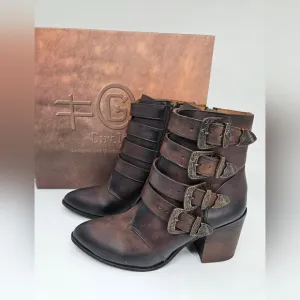 NIB Circle G by Corral Brown Western Ankle Multi Buckle Side Zip Boots 7.5 M