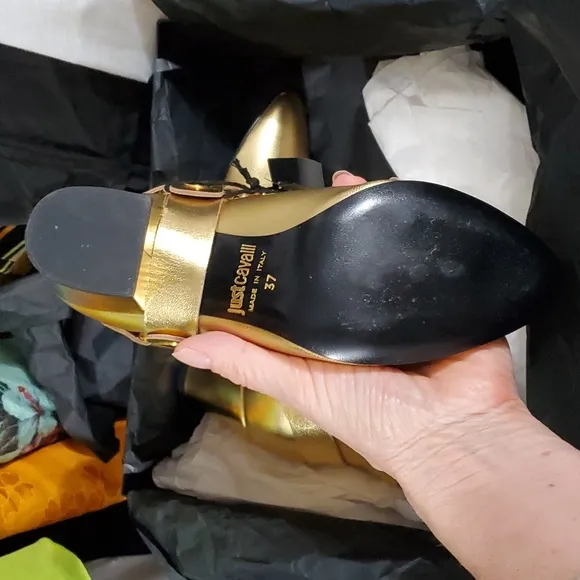 NIB Just Cavalli golden ankle boots