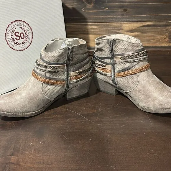 NIB Nee SO Tan Beige Belted Zippered Ankle Boots Size 8.5