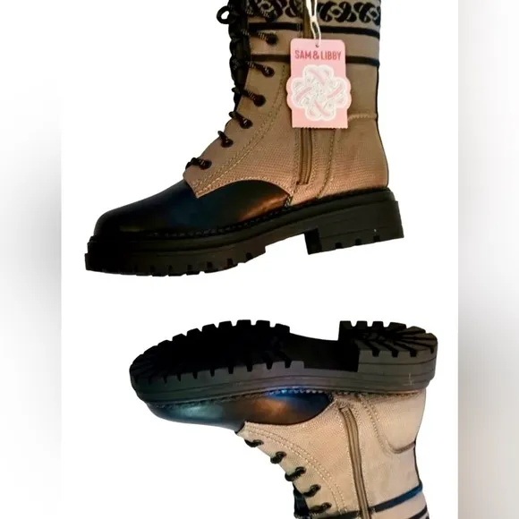 NIB! Stella Combat Boots Khaki Black Sam &amp; Libby Edelman 8.5