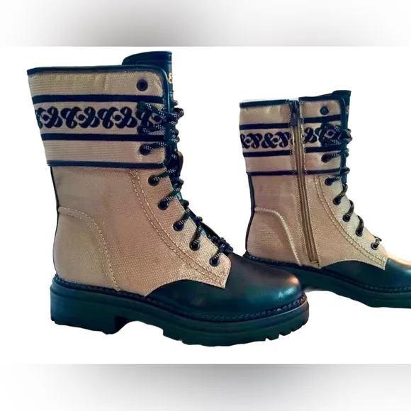NIB! Stella Combat Boots Khaki Black Sam &amp; Libby Edelman 8.5