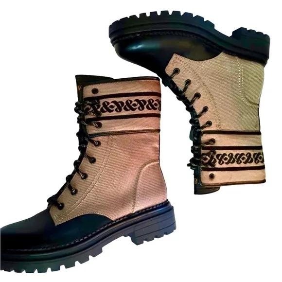 NIB! Stella Combat Boots Khaki Black Sam &amp; Libby Edelman 8.5
