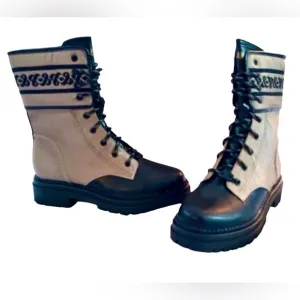 NIB! Stella Combat Boots Khaki Black Sam &amp; Libby Edelman 8.5