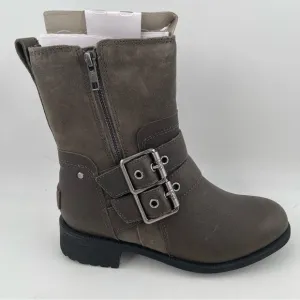 NIB! UGG Women’s Wilde Brown Waterproof Leather Double Buckle Moto Boot - Size 5