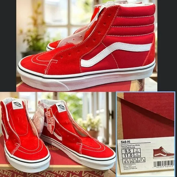 NIB VANS Sk8-Hi Racing Red/True White VN0A4BV6JV6 Unisex Men's 9.5 Womens 11