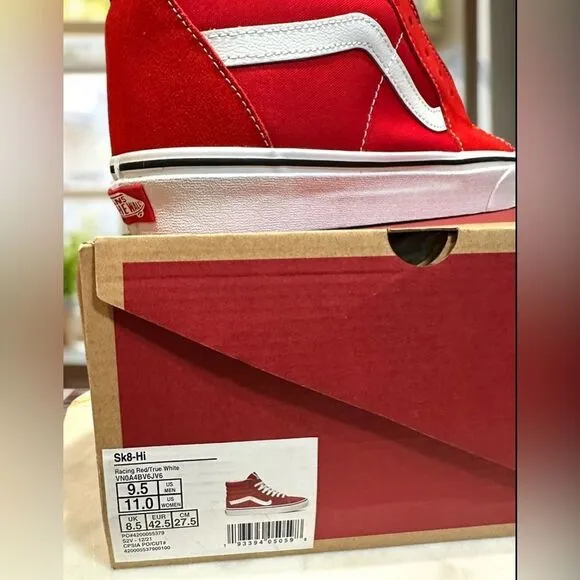 NIB VANS Sk8-Hi Racing Red/True White VN0A4BV6JV6 Unisex Men's 9.5 Womens 11