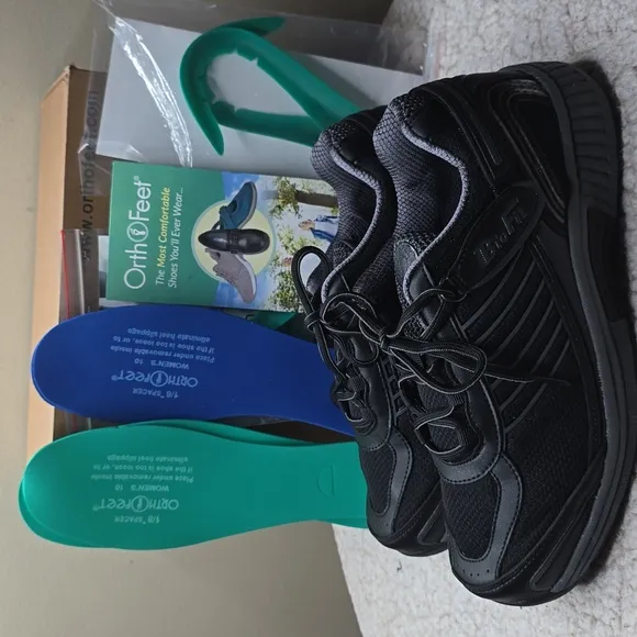 NIB Women's 10 D W Wide Biofit Orthofeet 979 Verve Tie-Less Black Shoes Sneaker