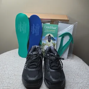 NIB Women's 10 D W Wide Biofit Orthofeet 979 Verve Tie-Less Black Shoes Sneaker