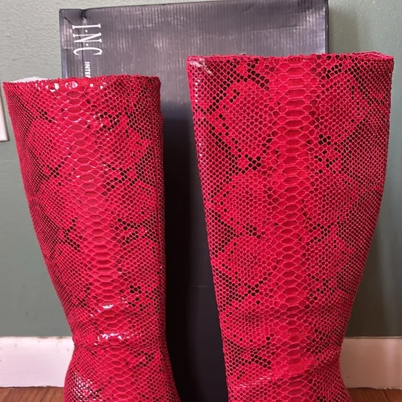 NIB women’s sz 6M over the knee snake skin stiletto pointed boots