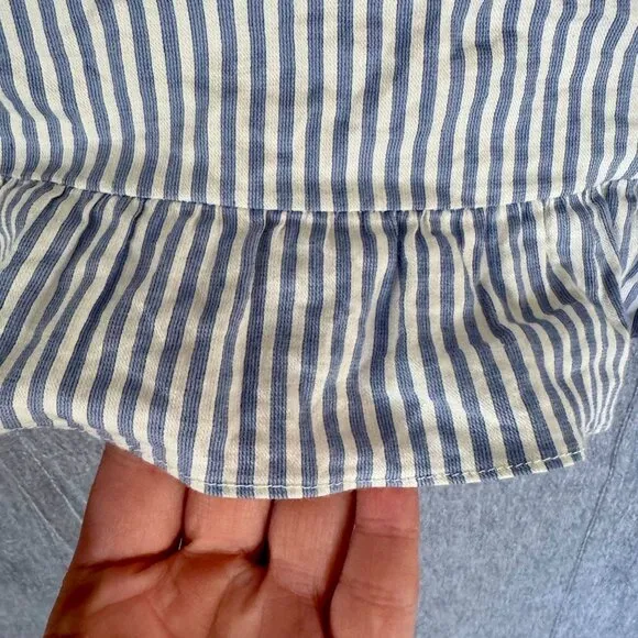 Nicole Miller Blue White Stripe Cotton Bardot Empire Waist Mini Dress Size 10