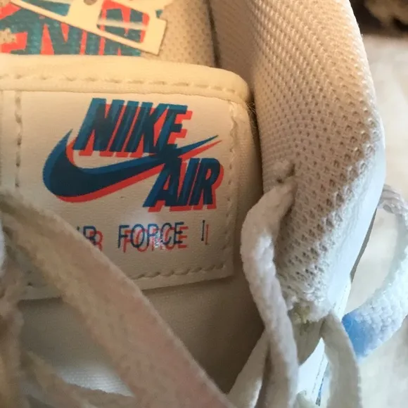 Nike Air Force 1 3D Glasses White Sneakers with Blue &amp; Red Swoosh - 6.5Y