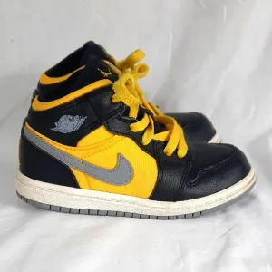 Nike Air Jordan 1 Black Yellow Toddler Shoes Size 9C US Leather 364773-050  2012