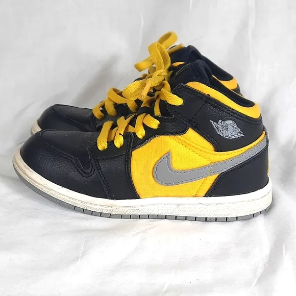 Nike Air Jordan 1 Black Yellow Toddler Shoes Size 9C US Leather 364773-050  2012