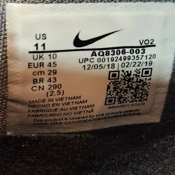 Nike Free Metcon 2 Mens Size 11 'Cool Grey' Low Top Running Shoes AQ8306-003