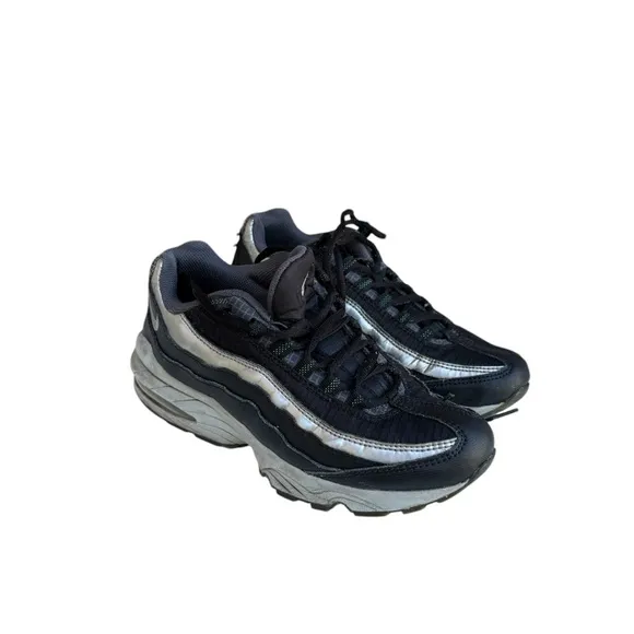 Nike Youth Air Max 95 GS Shoes Size 5.5Y Black Dark Grey - Metallic Silver