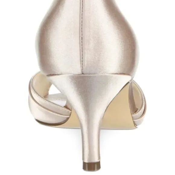 NINA CHARISA IVORY SATIN CRYSTAL Kitten Heel Pumps, Wedding Bridal Dress Shoes 7