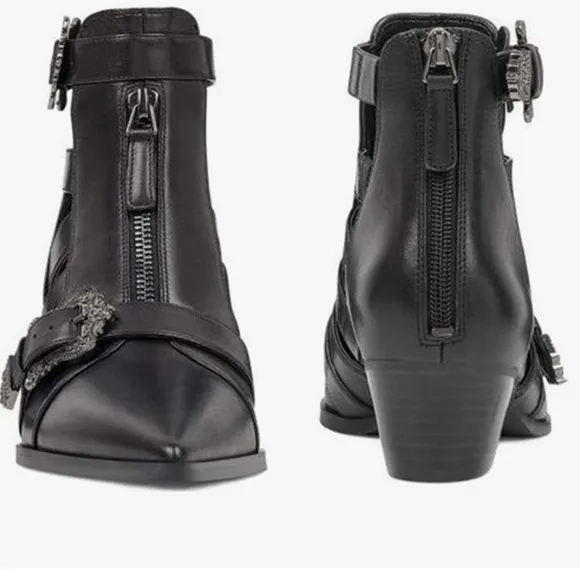 Nine West ankle Boots leather motorcycle black NWCarrillo shoe zip boot Sz 8M