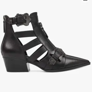 Nine West ankle Boots leather motorcycle black NWCarrillo shoe zip boot Sz 8M
