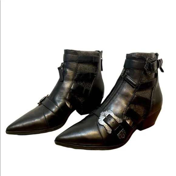 Nine West ankle Boots leather motorcycle black NWCarrillo shoe zip boot Sz 8M