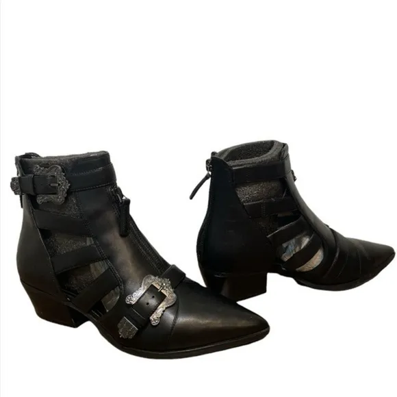 Nine West ankle Boots leather motorcycle black NWCarrillo shoe zip boot Sz 8M
