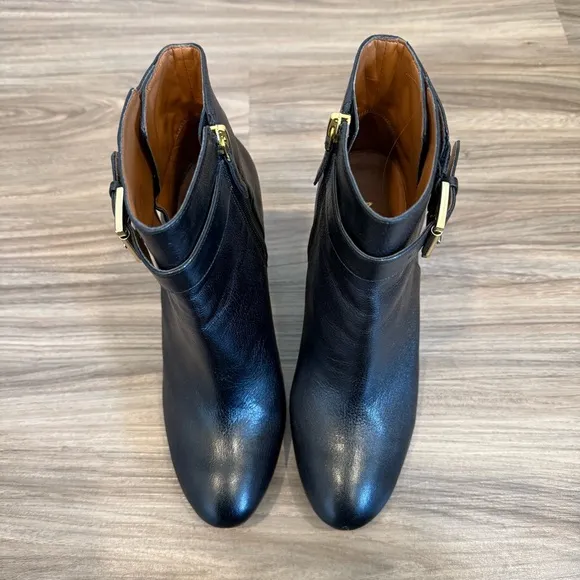 Nine West Black Leather Buckle Wedge Ankle Boots
